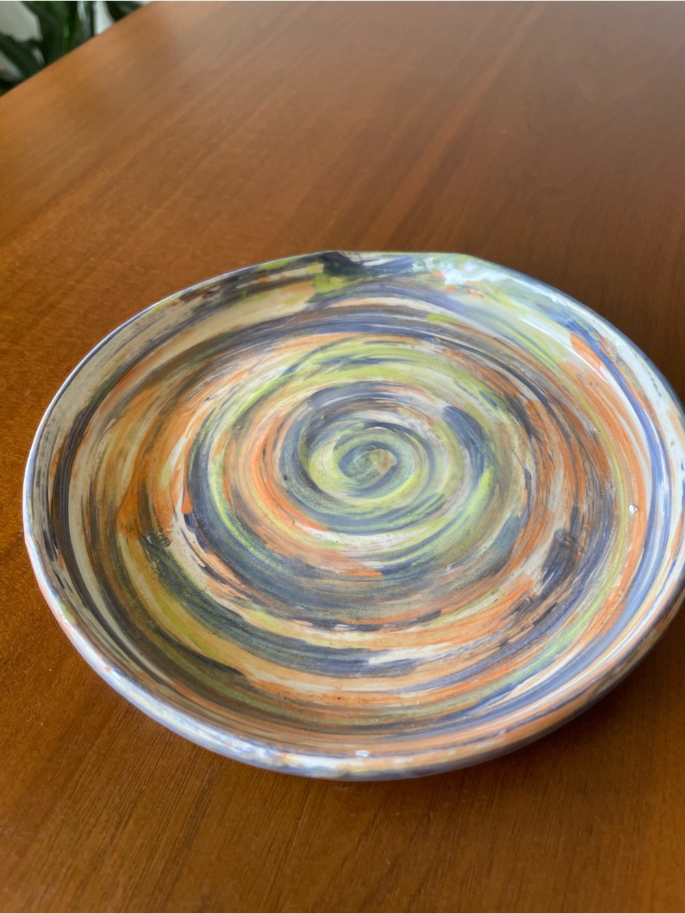 Hand-Painted Ceramic Spoon rest Orange, Green & Blue